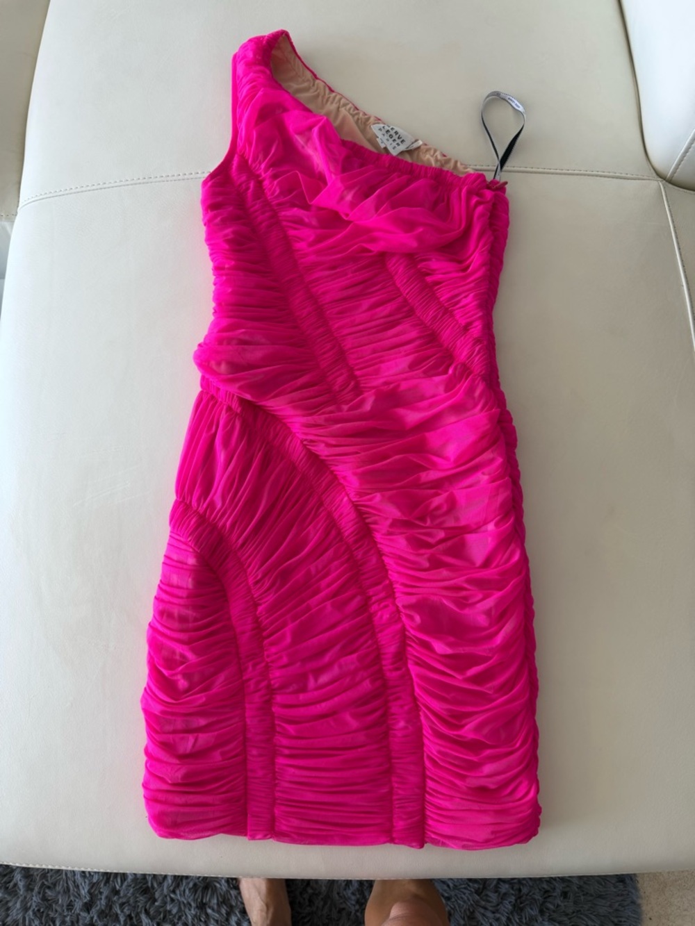 Herve Leger Fuchsia One-Shoulder Ruched Dress